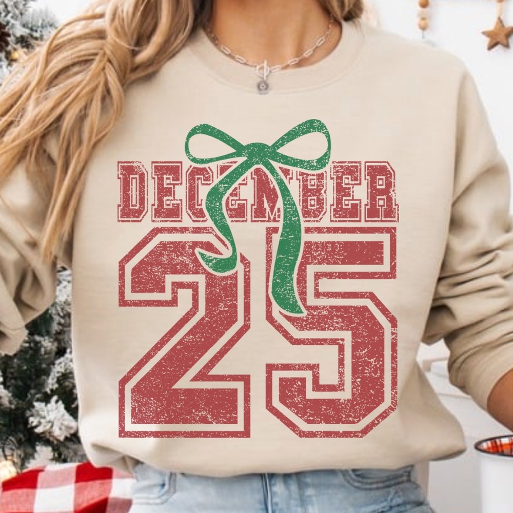 NEW Christmas Sweatshirt Graphic Crew Neck Long Sleeve December 25 Sweatshirt